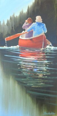 Afternoon Sojourn, 10x20, $595, framed. A lovely paddle on a clear beautiful day. Maybe heading back to camp, maybe off on an adventure....